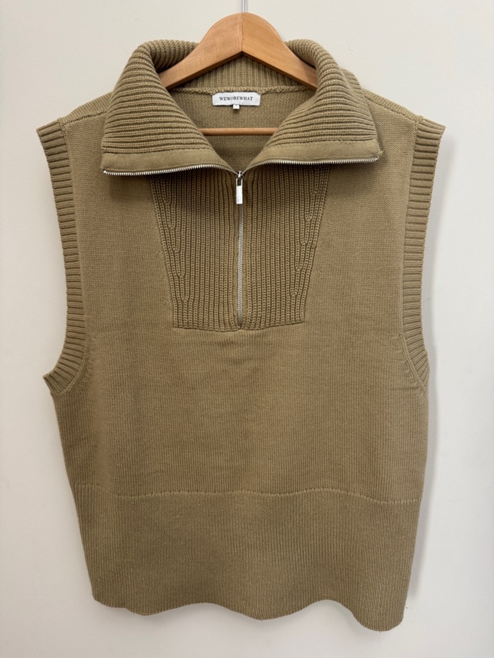WeWoreWhat Sweater Vest M Tan Half Zip Knit Minimalist Neutral Capsule